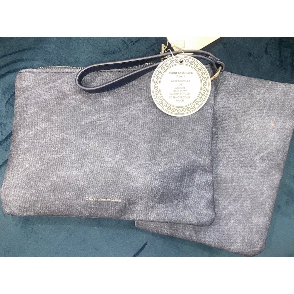 New CXL by Christian Lacroix 2in1 Wristlet Pouch Set Grey Distressed Navy Strap